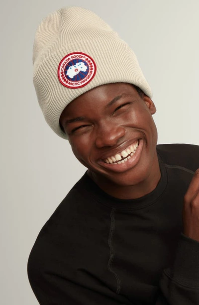 Shop Canada Goose Arctic Disc Merino Wool Toque Beanie In Cottongrass