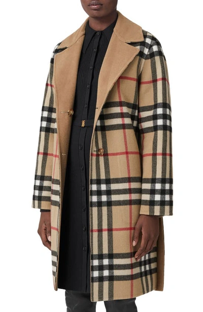 Shop Burberry Reversible Check Double Face Wool Coat In Archive Beige Chk