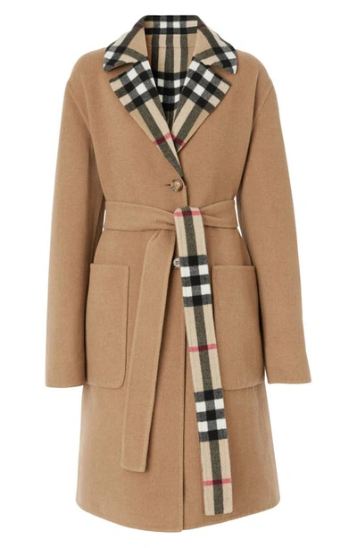 Shop Burberry Reversible Check Double Face Wool Coat In Archive Beige Chk