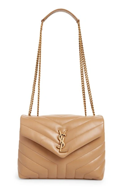 Shop Saint Laurent Small Loulou Chain Leather Shoulder Bag In Natural Tan