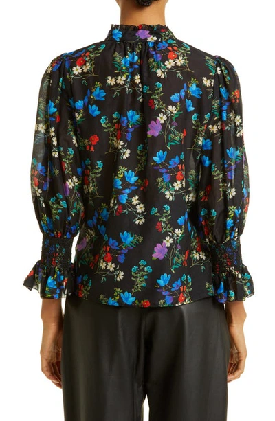 Shop Alice And Olivia Ilan Floral Cotton & Silk Blouse In Beautiful Blooms Small Black