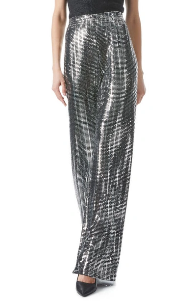 Shop Alice And Olivia Elba Sequin Wide Leg Trousers In Silver/black