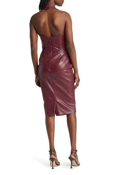 Shop House Of Cb Jaquetta Lace-up Faux Leather Halter Dress In Wine