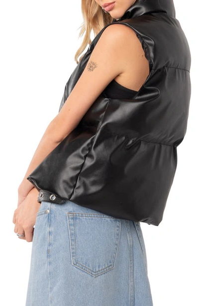 Shop Edikted Kade Faux Leather Puffer Vest In Black