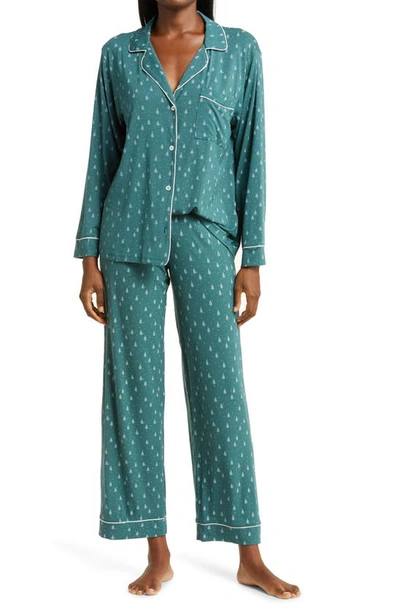 Shop Eberjey Gisele Print Jersey Knit Pajamas In Forest Foil Evergreen/ Ivory