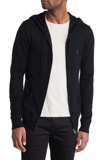 Shop Allsaints Mode Slim Fit Merino Wool Zip Hoodie In Black