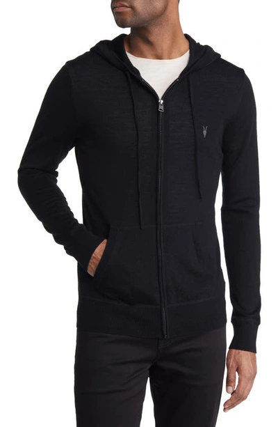 Shop Allsaints Mode Slim Fit Merino Wool Zip Hoodie In Black