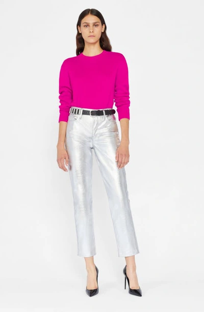 Shop Frame Le Sylvie Coated High Waist Straight Leg Jeans In Silver Chrome