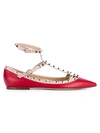 Valentino Rockstud Pointed Ballerinas In Red