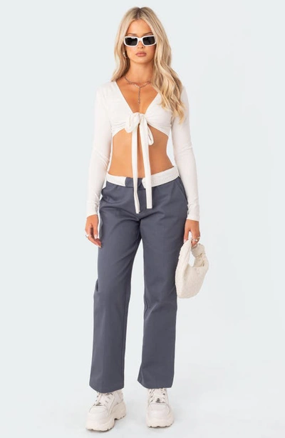 Shop Edikted Layla Tie Front Crop Top In White