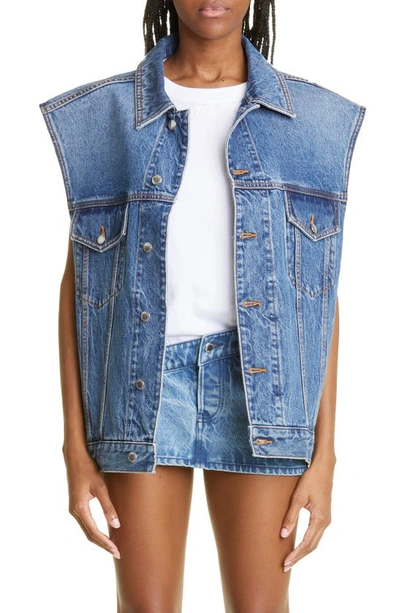 Shop Alexander Wang Oversize Denim Vest In Vintage Medium Indigo