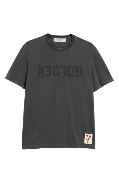 Shop Golden Goose Distressed Upside Down Logo Cotton Graphic Tee In Anthracite