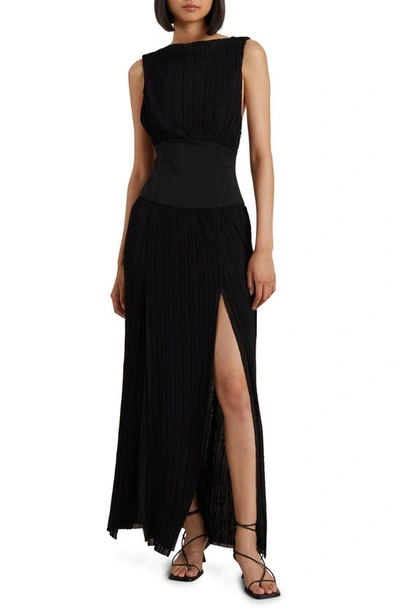 Shop Bec & Bridge Carmen Front Slit Plissé Maxi Dress In Black