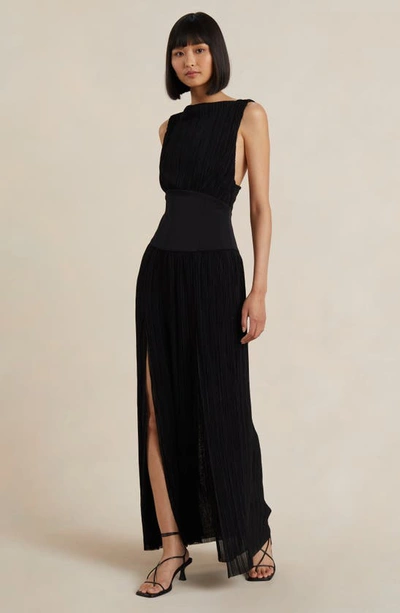 Shop Bec & Bridge Carmen Front Slit Plissé Maxi Dress In Black