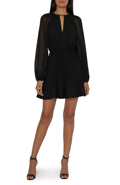 Shop Milly Kami Pleated Long Sleeve Dress In Black