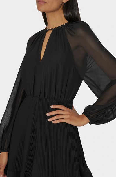 Shop Milly Kami Pleated Long Sleeve Dress In Black