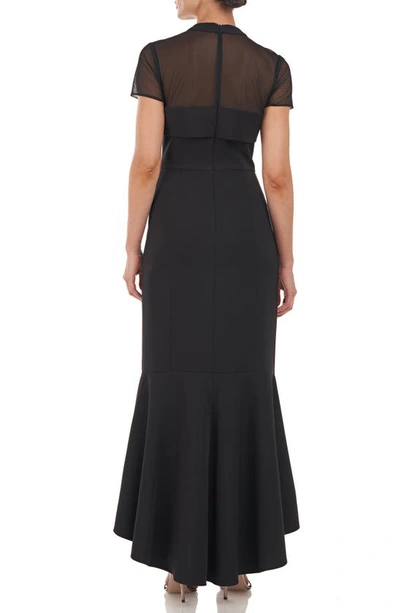 Shop Js Collections Kylie Illusion Yoke Bow High-low Gown In Black