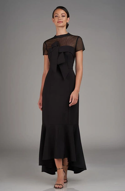 Js Collections Kylie Illusion Yoke Bow High-low Gown In Black