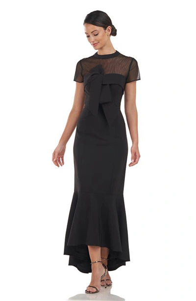 Shop Js Collections Kylie Illusion Yoke Bow High-low Gown In Black