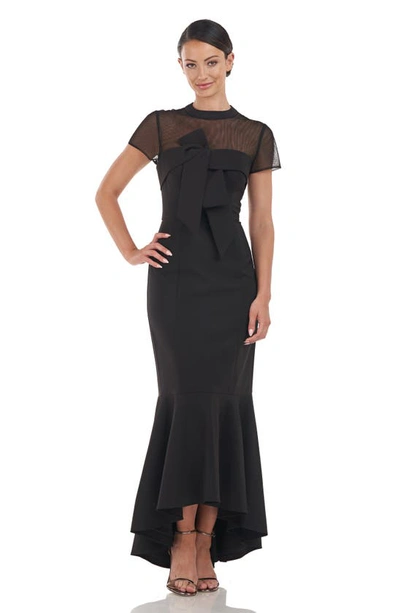 Shop Js Collections Kylie Illusion Yoke Bow High-low Gown In Black