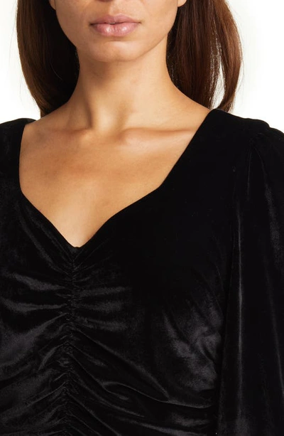 Shop Rachel Parcell Ruched Long Sleeve Velvet Dress In Black