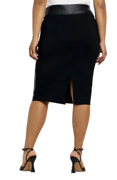 River Island Hybrid Faux Leather & Ponte Knit Midi Skirt In Black