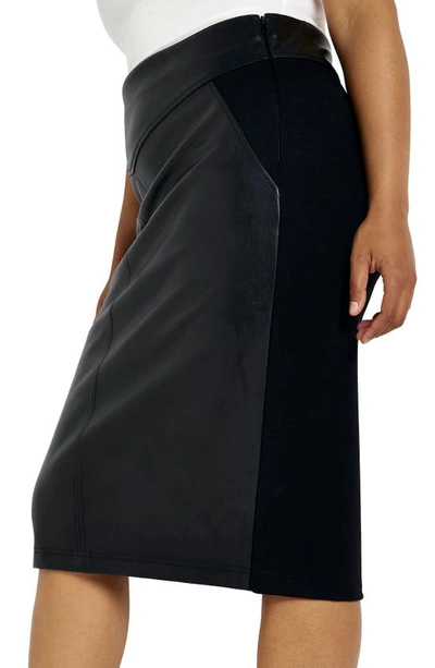 River Island Hybrid Faux Leather & Ponte Knit Midi Skirt In Black