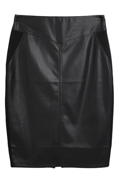 River Island Hybrid Faux Leather & Ponte Knit Midi Skirt In Black