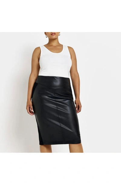 River Island Hybrid Faux Leather & Ponte Knit Midi Skirt In Black