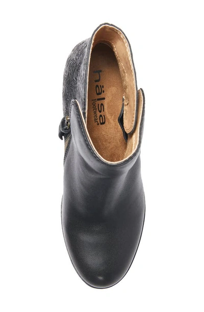 Halsa Footwear Rea Floral Embossed Leather Bootie In Black