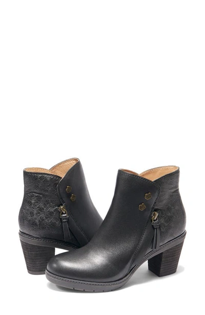 Halsa Footwear Rea Floral Embossed Leather Bootie In Black