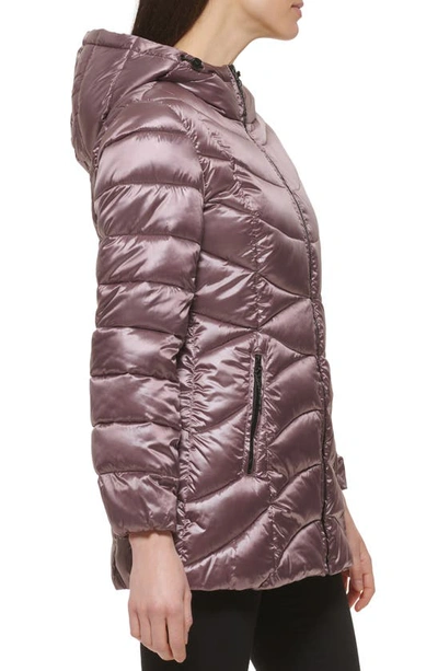 Shop Cole Haan Signature Faux Down A-line Hooded Jacket In Mauve