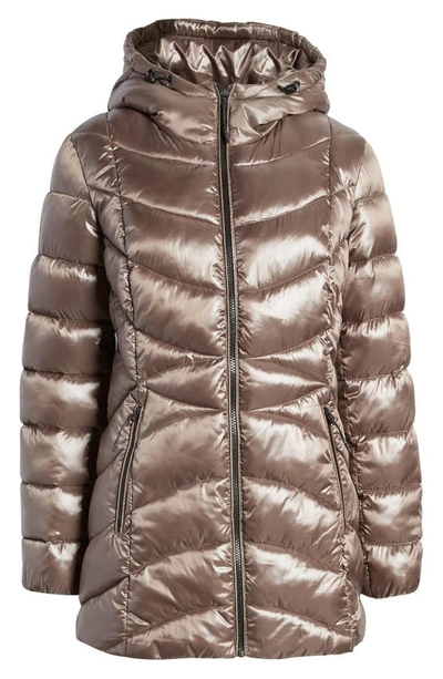 Shop Cole Haan Signature Faux Down A-line Hooded Jacket In Ginger