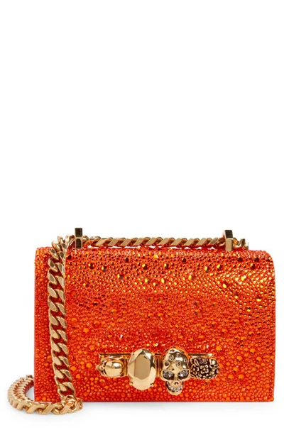 Shop Alexander Mcqueen Mini Jeweled Crystal Embellished Satchel In Orange