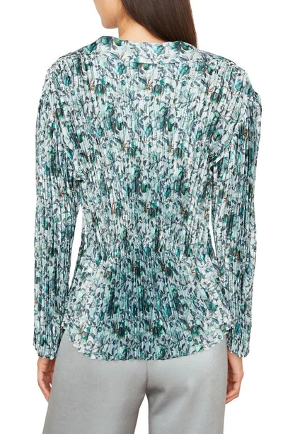 Shop Vince Berry Blooms Pleated Blouse In Ocean