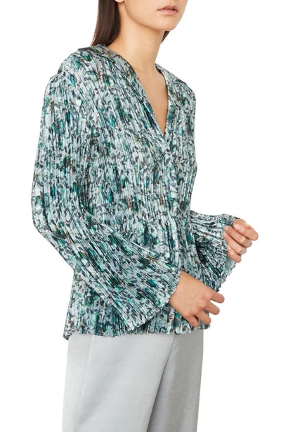 Shop Vince Berry Blooms Pleated Blouse In Ocean