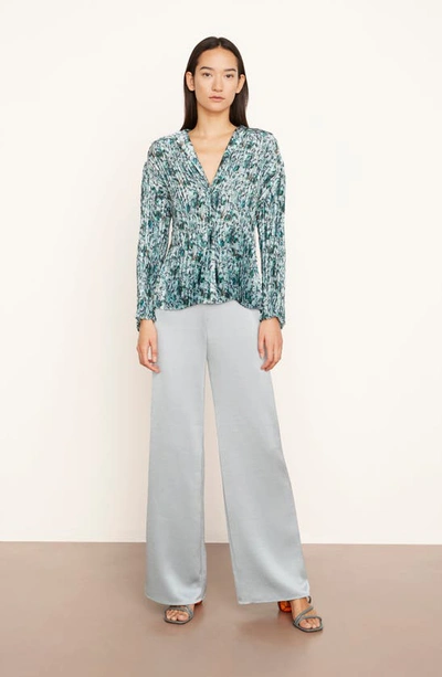 Shop Vince Berry Blooms Pleated Blouse In Ocean