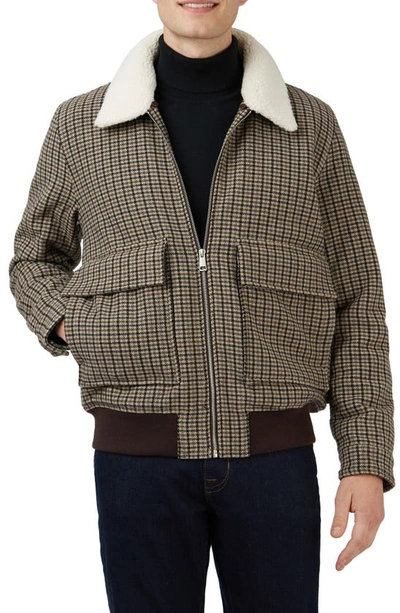 Shop Ben Sherman Heritage Check Coat With Faux Shearling Collar In Sand