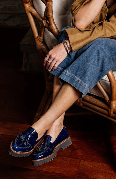 Patricia Green Beckham Tassel Lug Loafer In Navy Patent
