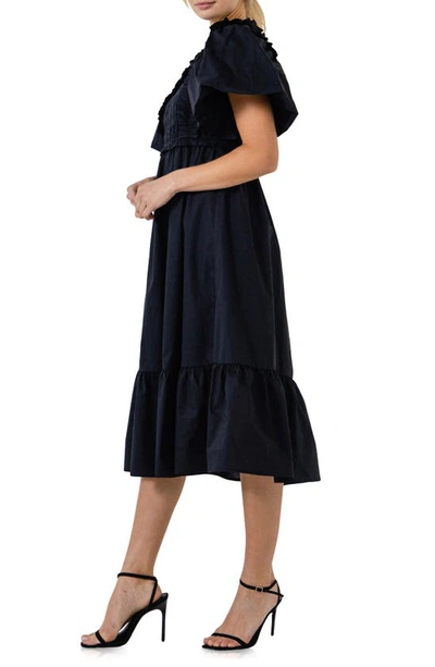 Shop English Factory Ruffle Smocked Cotton Dress In Black