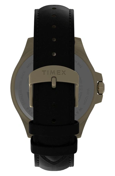 Shop Timex Harborside Coast Leather Strap Watch, 43mm In Gold/ Black/ Black