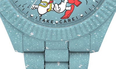 Shop Timex Waterbury Ocean X Peanuts® Recycled Plastic Bracelet Watch, 37mm In Light Blue/ Light Blue