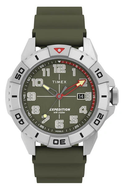 Shop Timex Expedition North Ridge Silicone Strap Watch, 42mm In Silver/ Green/ Green