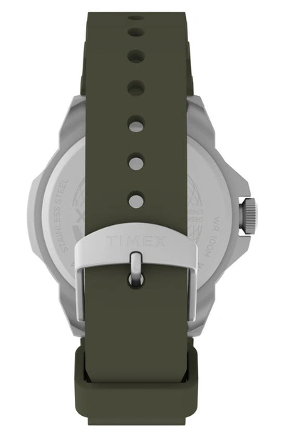 Shop Timex Expedition North Ridge Silicone Strap Watch, 42mm In Silver/ Green/ Green
