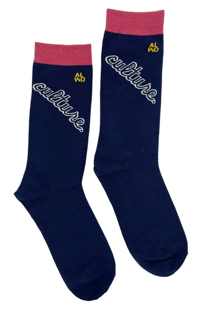 Shop A Life Well Dressed Statement Culture Cotton Blend Crew Socks In Navy/ White/ Rose