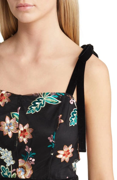 Shop Sam Edelman Embroidered Floral Velvet Trim Sheath Dress In Black Multi
