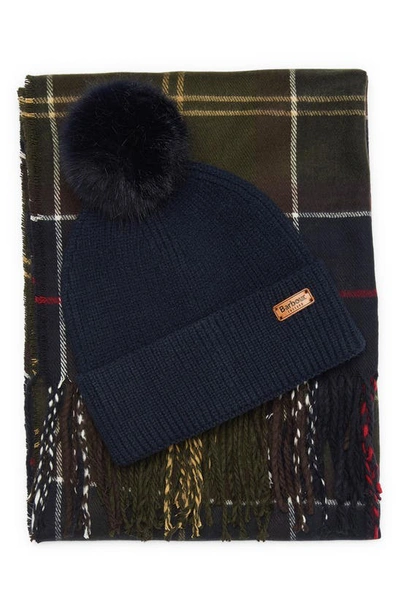 Barbour Tartan Scarf And Hat Set In Classic