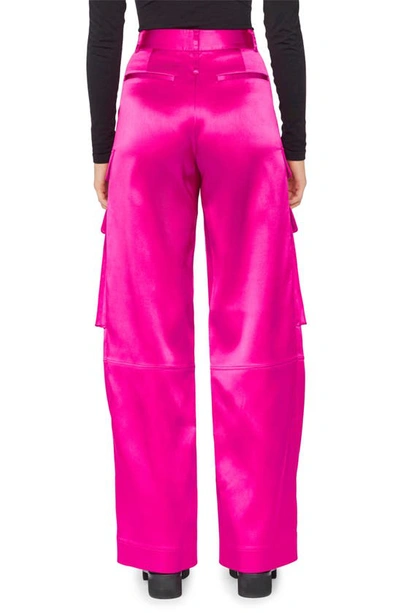 Shop Frame Relaxed Fit Straight Leg Satin Cargo Pants In Magenta