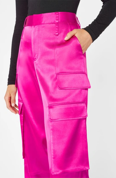 Shop Frame Relaxed Fit Straight Leg Satin Cargo Pants In Magenta