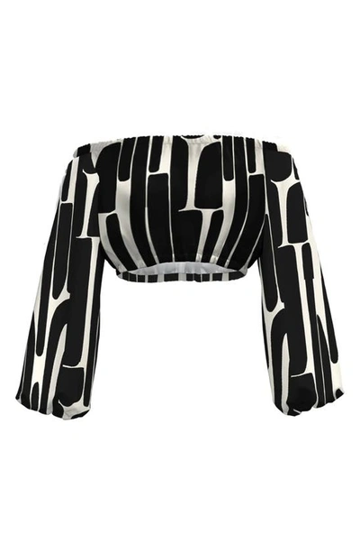 Shop Diarrablu Naka Off-the-shoulder Long Sleeve Crop Top In Black